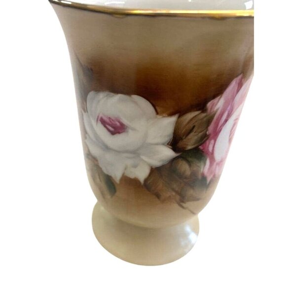 Hand-Painted Floral Ceramic Mug With Gold Rim Rio Verde Brasil Pink & White Rose - Picture 6 of 8